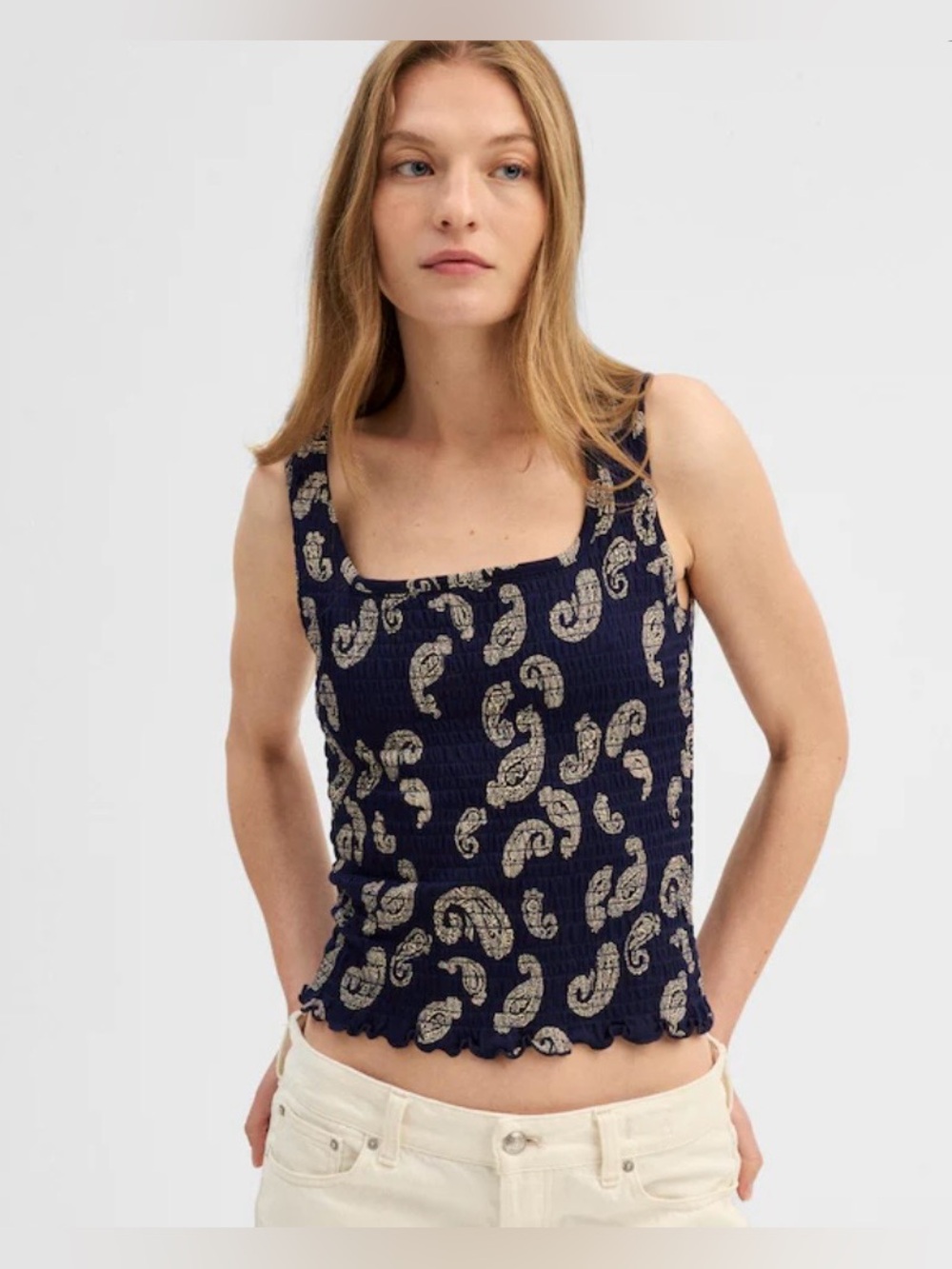 Madewell x Shopbop Smocked Square Neck Tank
